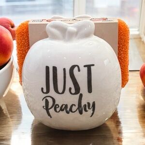 NEW Paula Deen Just Peachy Ceramic Holder For Scrubber Plus Peach Scented